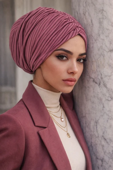 Gülkurusu Çizgili Büzgülü Salaş Bone ürün görseli 1