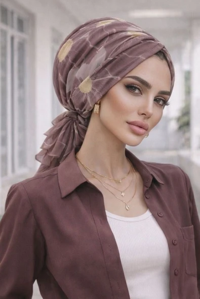 Taş Gri Çiçek Desen Tokalı Bone ürün görseli 1