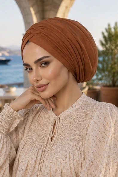 Taba Kendinden Desenli Büzgülü Bone ürün görseli 1