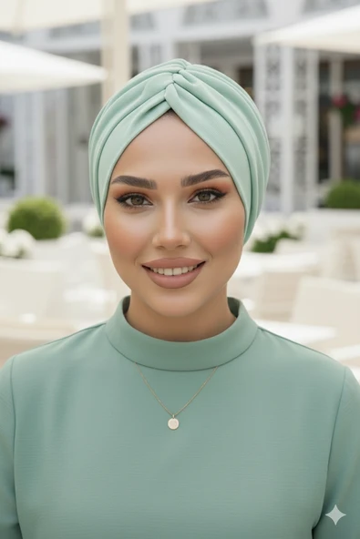 Mint Yeşili Büzgülü Salaş Bone - Resim 3