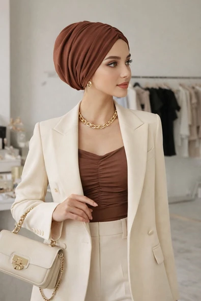 Karamel Hazır Büzgülü  Bone ürün görseli 1