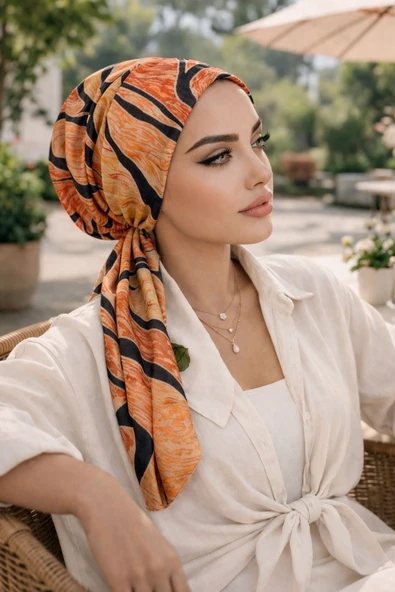 Taba Siyah Desen Eşarp Bone - Resim 3