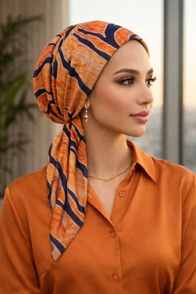Taba Siyah Desen Eşarp Bone - Resim 2