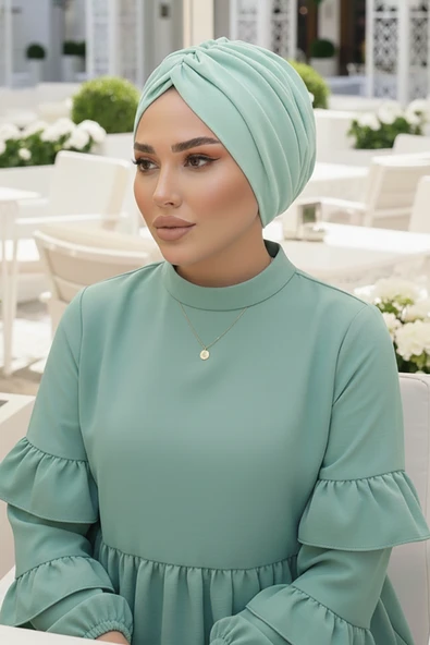 Mint Yeşili Büzgülü Salaş Bone ürün görseli 1