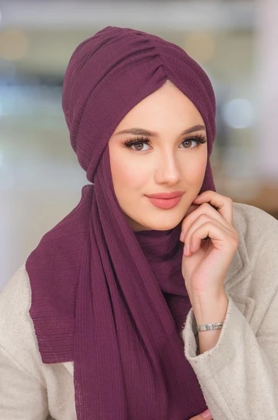 Koyu Bordo Kelebek Model Büzgülü Bone Şal ürün görseli 1