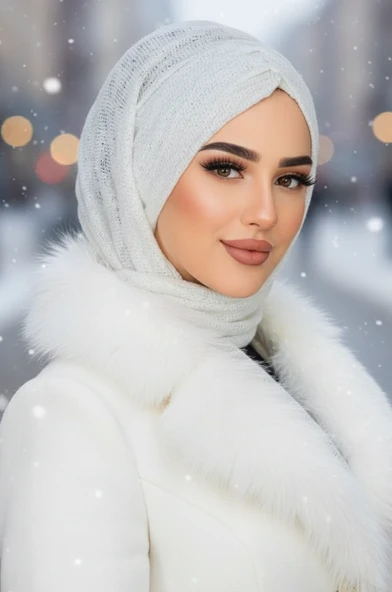 Beyaz Triko Kelebek Model Büzgülü Bone Şal ürün görseli 1