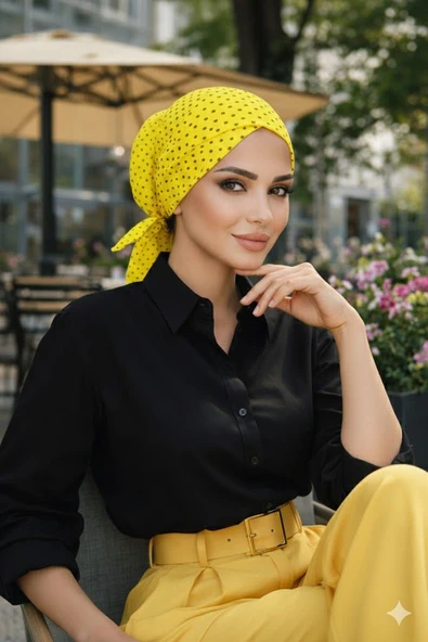 Sarı Puantiyeli Hazır Çapraz Bone - Resim 2