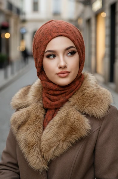 Taba Desenli Yumoş Kelebek Bone Şal ürün görseli 1