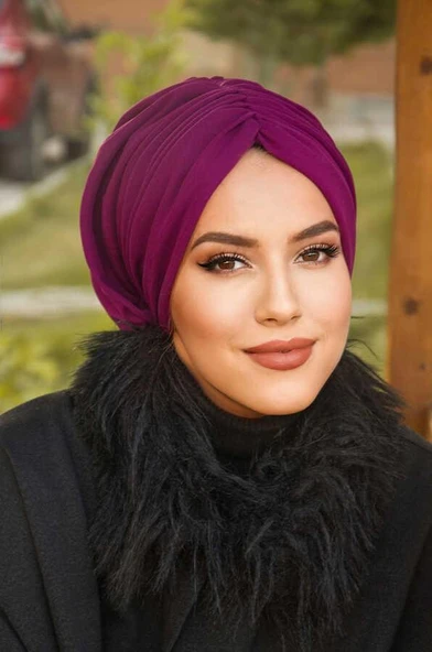 Vişne Hazır Büzgülü Bone - Resim 3