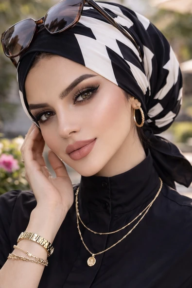 Siyah Beyaz Desen Çapraz Bone - Resim 2