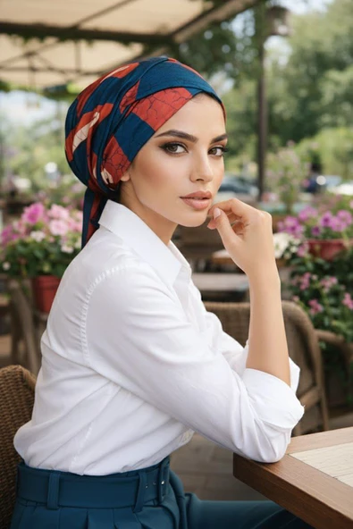 Lacivert Bordo Desen Çapraz Bone - Resim 2