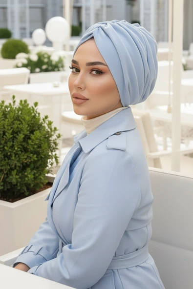 Açık Mavi Büzgülü Salaş Bone - Resim 3
