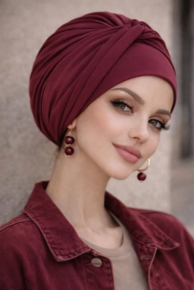 Bordo Burgu Detaylı Bone - Resim 4