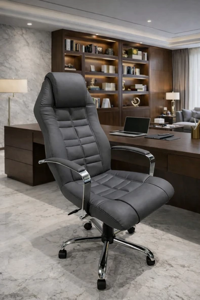 MEHMET YAREN BURO Noyan Yönetici Ofis Koltuğu Lüks Büro Koltuğu Ergonomik Yatar Mekanizmalı Deri Antrasit Renk ürün görseli 1