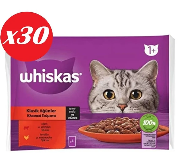 Whiskas Pouch Sos Sığır.Tav Yetiş Kedi Kon. 4x85gr Set 30'lu ürün görseli 1