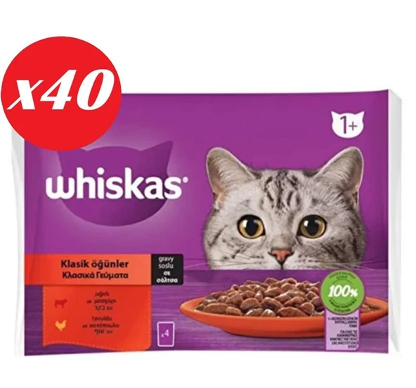Whiskas Pouch Sos Sığır.Tav Yetiş Kedi Kon. 4x85gr Set 40'lı ürün görseli 1