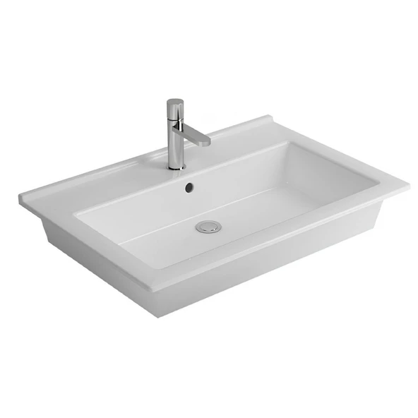 Newarc Silver Slim Tezgâh Üstü Batarya Delikli Beyaz Lavabo 55x45 Cm 501055 (SLM.L055) ürün görseli 1