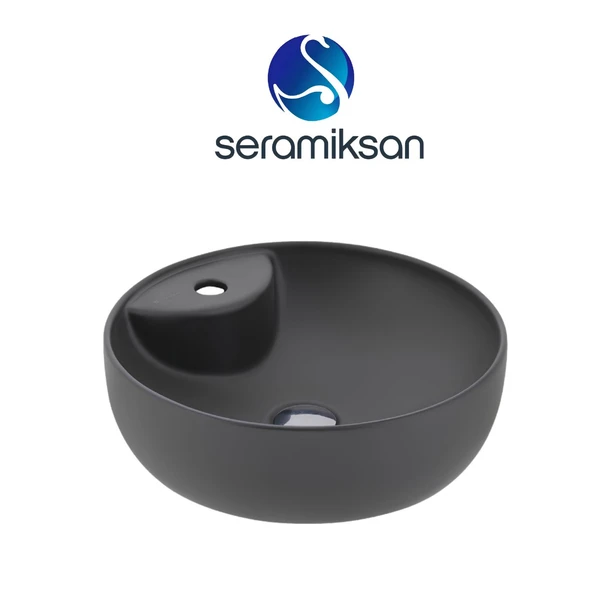 Seramiksan Sole Oval Tezgâh Üstü Batarya Delikli Mat Antrasit Lavabo 42x42 Cm A002847H ürün görseli 1