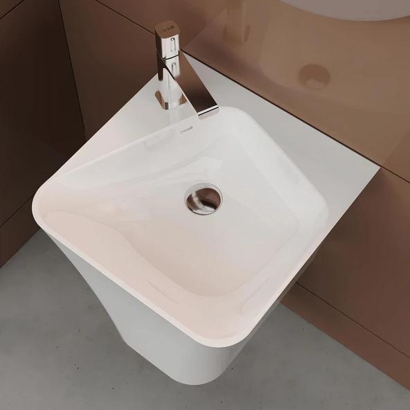 Creavit Avis Monoblok Batarya Delikli Beyaz Lavabo 45x45 Cm AV145 ürün görseli 1
