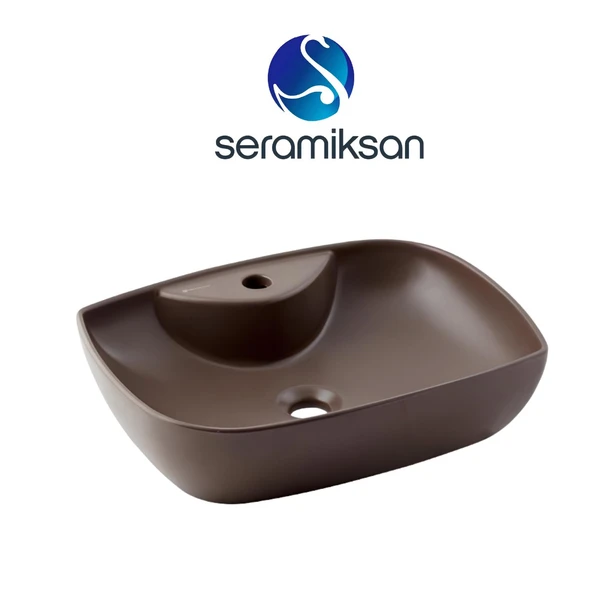 Seramiksan Dies Oval Tezgâh Üstü Batarya Delikli Mat Kahve Lavabo 50x38 Cm A002167H ürün görseli 1