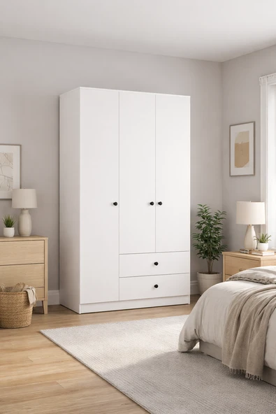 3 Kapılı Gardırop 2 Çekmeceli Elbise Dolabı Modern MDF Dolap ürün görseli 1