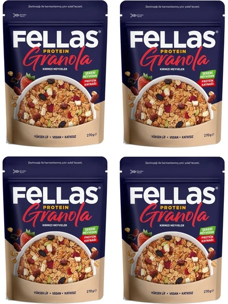 Fellas Vegan Protein Granola Kırmızı Meyveler 270 gr x 4 Adet ürün görseli 1