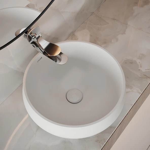 Creavit Gordo Oval Tezgâh Üstü Beyaz Batarya Deliksiz Lavabo 42x42 Cm GO140 ürün görseli 1