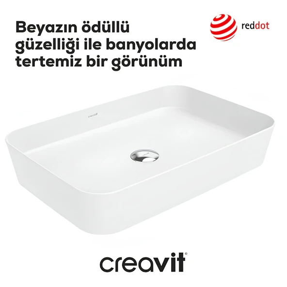 Creavit Loop Dikdörtgen Tezgâh Üstü Batarya Deliksiz Beyaz Lavabo 60x40 Cm LP060 ürün görseli 1