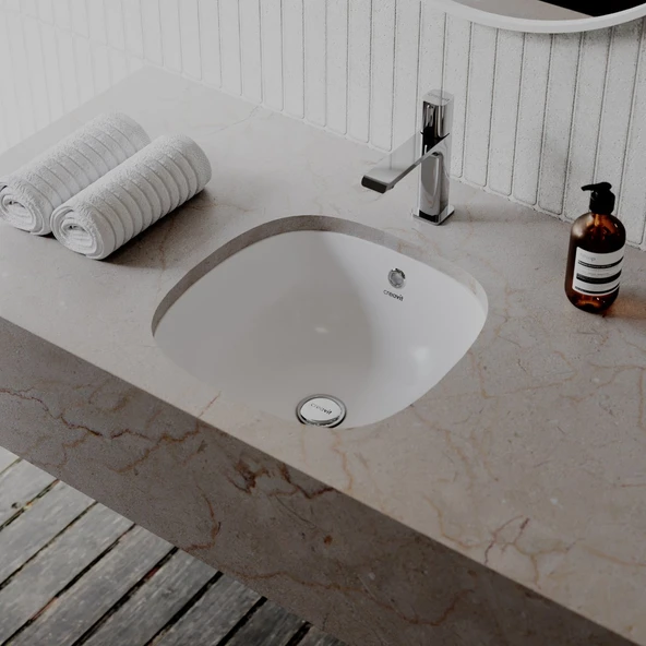 Creavit Solo Kare Tezgâh Altı Batarya Deliksiz Beyaz Lavabo 38x38 Cm SO037 ürün görseli 1