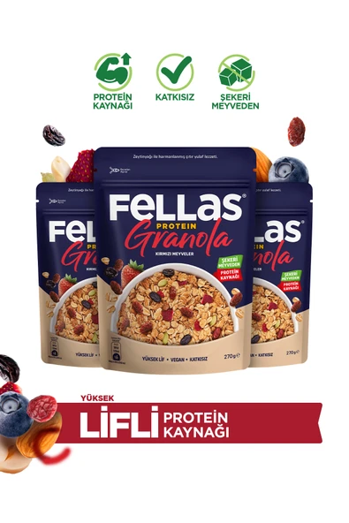 Protein Granola - Kırmızı Meyveler (270 g) - 3'lü Paket ürün görseli 1