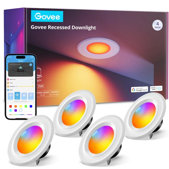 Govee Smart Retrofit Recessed Aydınlatma 6 Perfect, Wi-Fi Bluetooth Doğrudan Connect RGBW Retrofit Işıklar, 65 Sahne Modus, Alexa & Google Asistan ile çalışır, 1000 Lumens, 4 Pack ürün görseli 1