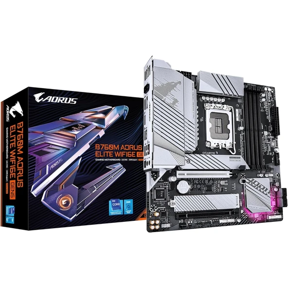 GIGABYTE B760M AORUS ELITE WIFI6E LGA1700 DDR5 7600MHz(OC) PCIe 5.0 Çift M.2 NVMe WiFi 6E 2.5GbE LAN mATX Anakart ürün görseli 1
