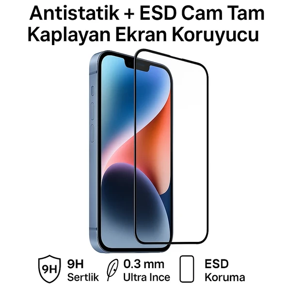 IP 15 Plus İphone Antistatik Cam Tam Kaplayan Ekran Koruyucu ürün görseli 1