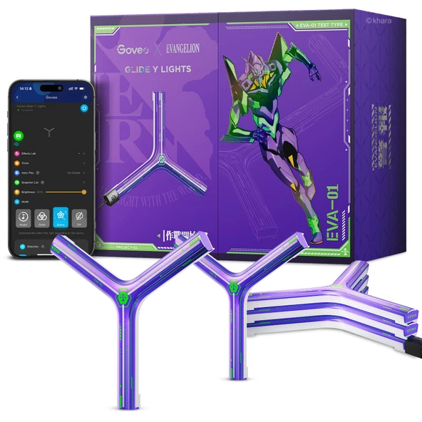 Govee x Evangelion Glide Y Işıklar, RGBIC Oyun Duvar Işıkları, Smart Wi-Fi Müzik Sen ile Oyun Işıkları, Alexa ve Google Asistanı, DIY ve Timer Feature, 5 Pack for Game Room Room ürün görseli 1
