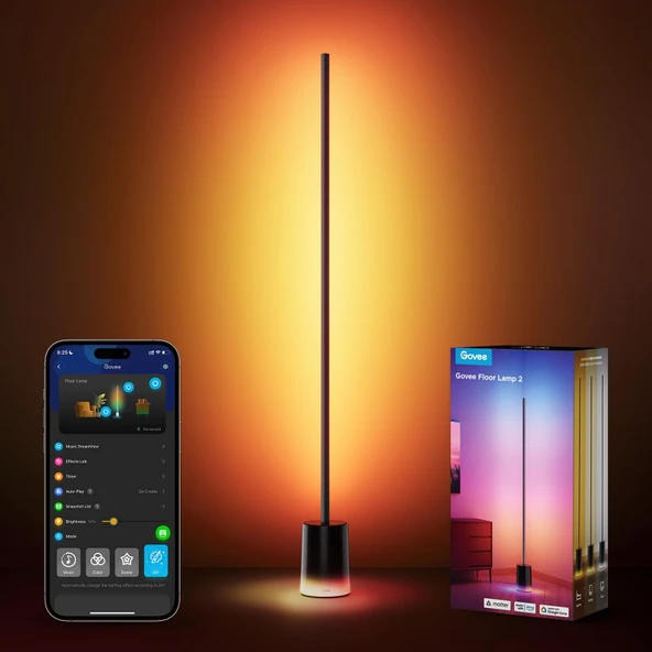 Govee Floor Lamp 2, RGBIC, Warm Cool White LED, SmartThings, Matter, Alexa, 1725lm, Music Sync, Sahne Modes, Smart Floor Lamp for Living Room, Bedroom, Black (1 Pack) ürün görseli 1