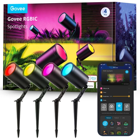 Govee Outdoor Spot Işıkları, IP65 Sualtı Uydu Uplight Spotlights, Veranda Dekorasyonlar, 24V Low Gerilim Işıkları Alexa ile Çalışın, 4 Pack ürün görseli 1