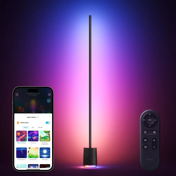 Govee Zemin Lambası Pro, 2100 Lümen RGBIC LED Lamba, Bluetooth Hoparlörlü ve Beyaz Gürültülü, Alexa ile Çalışır, 16 Milyon Renk, Müzik Senkronizasyonu, Oturma Odası için Zemin Lambası, Siyah ürün görseli 1