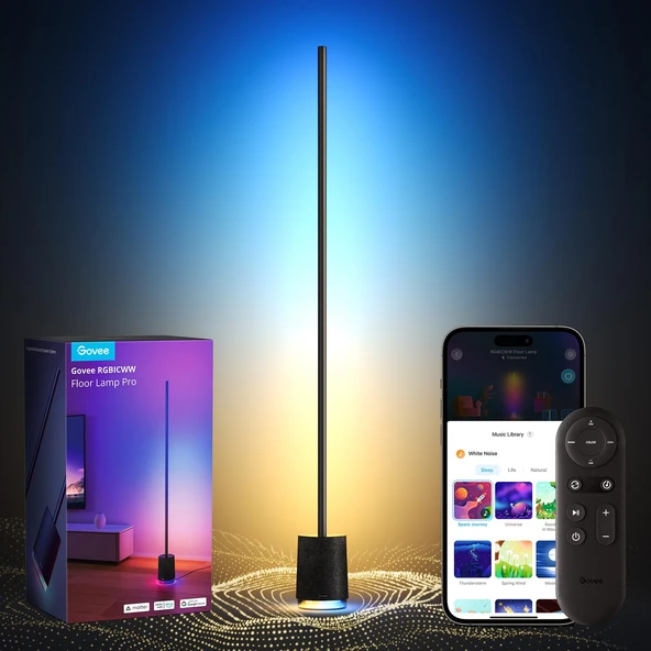 Govee Floor Lamp, RGBICWWW LED Lamp with Bluetooth Konuşmacı ve Beyaz Gürültü, 2100 Lumens Standing Lamp, Madde ile çalışır, 16 Milyon Renk, Müzik Sen, Yatakhane için Zemin, Oturma Odası ürün görseli 1