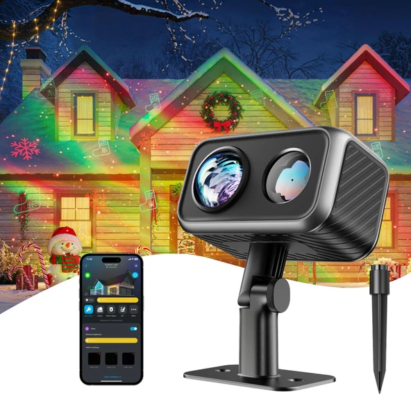 Govee Outdoor Projector Light, Laser and Aurora Star Projector Light for Closed and Outdoor Decor, 16 RGB Desenler, RGBW Aurora, 51 Sahne Mods, Alexa ile çalışır, Google Asistan, Madde, Madde ürün görseli 1