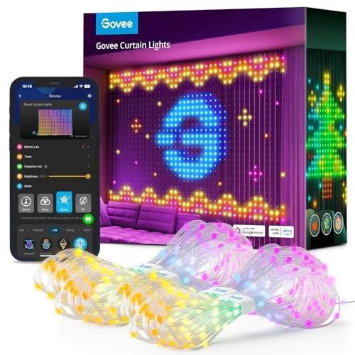 Govee Perde Işıkları, Akıllı LED Işık Perdesi, Dinamik DIY Peri Işık Perdesi, IP65 Su Geçirmez, Oda için Alexa ile uyumlu, Parti Dekorasyonu, 520 RGBIC LED, 2'li Paket ürün görseli 1