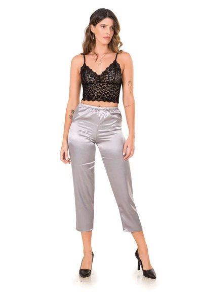 Kadın Saten Pijama Takımı Gri 307 ürün görseli 1