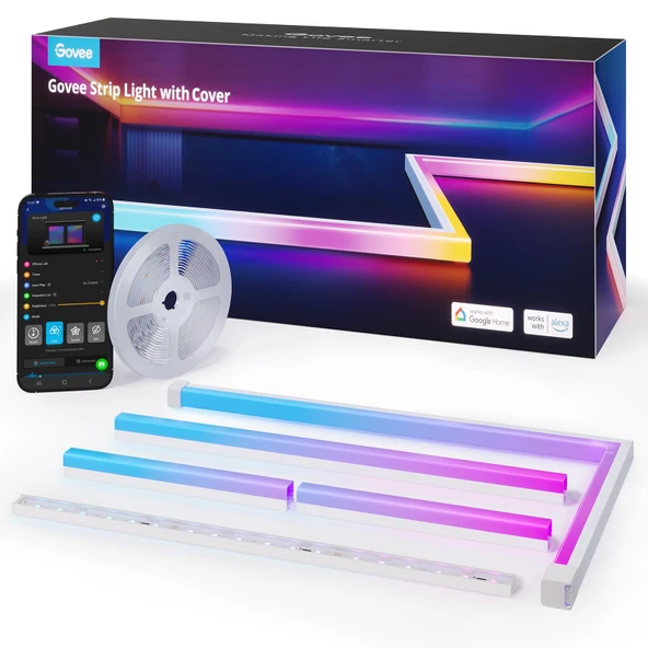Govee RGBIC profilli LED şerit, Alexa ve Google Assistant ile uyumlu 5M LED şerit, 64 sahne modu, APP kontrolü, müzik senkronizasyonu, oturma odası, yatak odası, süpürgelikler, dolap için lamba ürün görseli 1