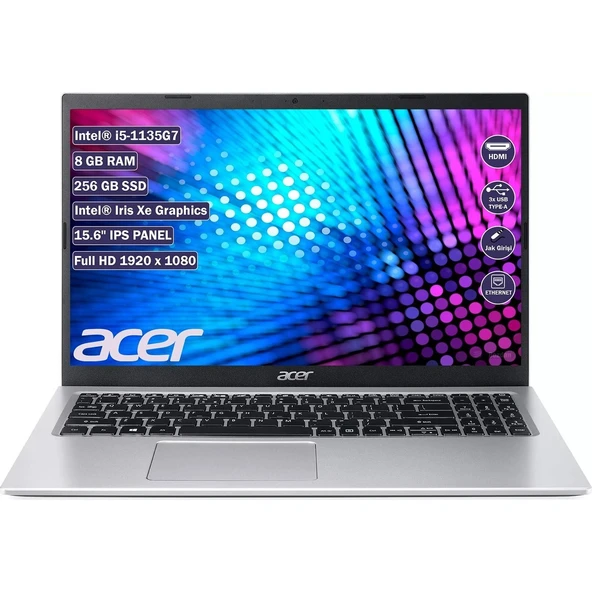 Aspire3 Core I5-1135G7 8gb 256GB SSD 15,6" Fhd NX.ADDEY.004 A315-58 (Acer Türkiye Garantili) ürün görseli 1