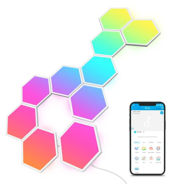 Govee LED Altıgen Altıgen Panel Oyun, 10 RGBIC Akıllı Duvar Işığı Alexa ile Çalışır, Google Asistan, Yaratıcı Dekoratif Wi-Fi, Oyun Aydınlatması ve Oda Dekorasyonu için Müzik Senkronizasyonu ürün görseli 1
