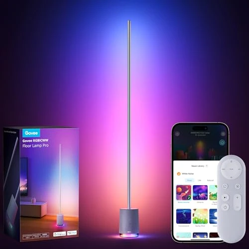 Govee Floor Lamp Pro, RGBIC LED Lamp with Bluetooth Konuşmacı ve Beyaz Gürültü, 2100 Lumens Standing Lamp, Alexa ile çalışır, 16 Milyon Renkler, Müzik Sen, Odalar için Zemin, Oturma Odası, Gray ürün görseli 1