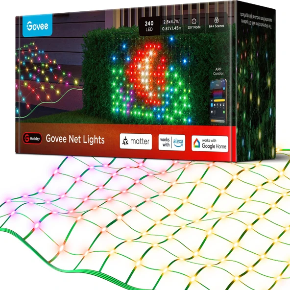 240 LED'li Çalılıklar için Govee Hafif Zincir Ağı, Çeşitli Modlara Sahip 0,87×1,45M Dış Mekan Akıllı Işık Ağı, Çalılıklar için DIY İşlevi, Çim Dekoru, Alexa ile IP67 Su Geçirmez, Google Asistan ürün görseli 1