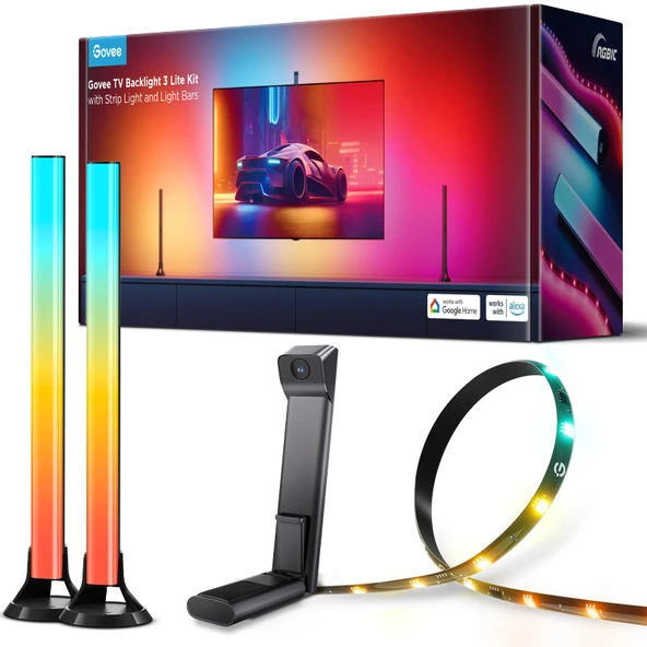 Govee TV Backlight 3 Lite Kit, 11.8ft RGBICW Wi-Fi TV LED Strip Işıklar 55-65 TV Kamera ve 15 Inches Smart Light Bars ile 4in-1 Light Beads - Alexa & Google Home ürün görseli 1