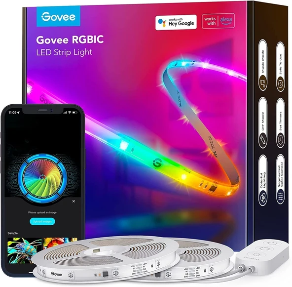 Govee LED Şerit RGBIC Pro 20m, Akıllı LED Şerit Alexa ve Google Assistant ile Çalışır, Kaplamalı Işık Şeridi Peri Işıkları Müzikli LED Şerit Senkronizasyonu, Uygulama Kontrolü, 2 Rulo 10M Şerit ürün görseli 1