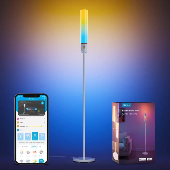 Govee RGBIC zemin lambası LED, sıcak soğuk beyazlı silindir zemin lambası, DIY modu, Alexa uyumlu, Wi-Fi uygulama kontrolü, 64+ sahne modu, oturma odası, yatak odası için 1500lm ürün görseli 1