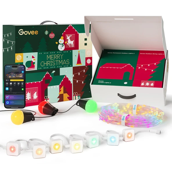 Govee Dış Mekan Noel Işıkları Seti, Noel Süslemeleri için Noel Işıkları Seti, Kalıcı Dış Aydınlatma içerir, Perde Işıkları, Dış Mekan için Peri Işıkları, Alexa ile çalışır, 3 Parça. ürün görseli 1